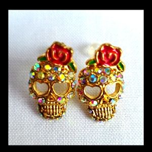 Skull Earrings Rhinestone Calavera